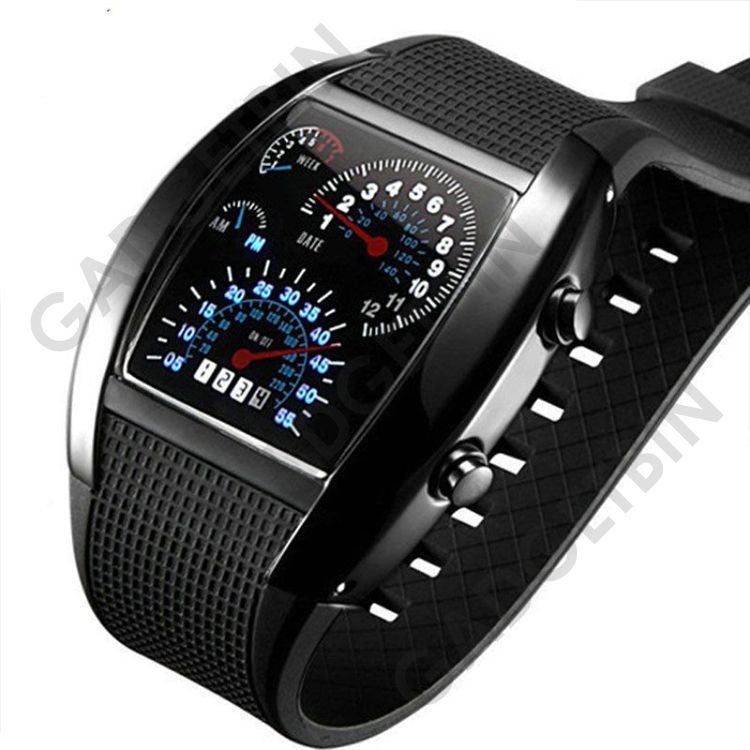 Korea Design LED Watch Car Racing RPM Speedometer Watch (BLACK)